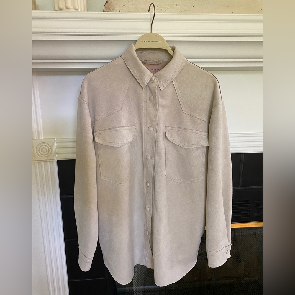 Faux Suede Leather Shirt Jacket